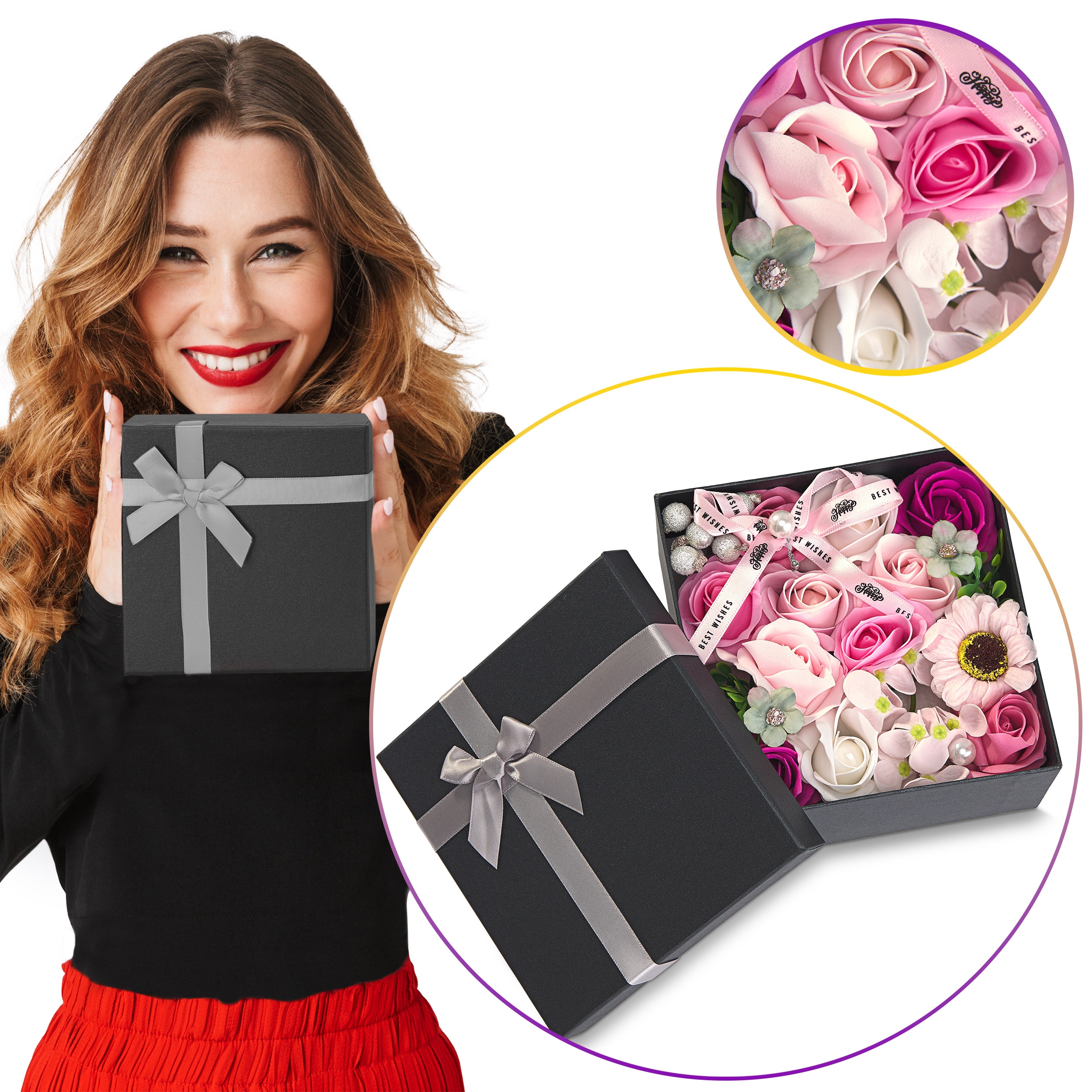 

Flower box mydlany bukiet pachnący zestaw różyczki