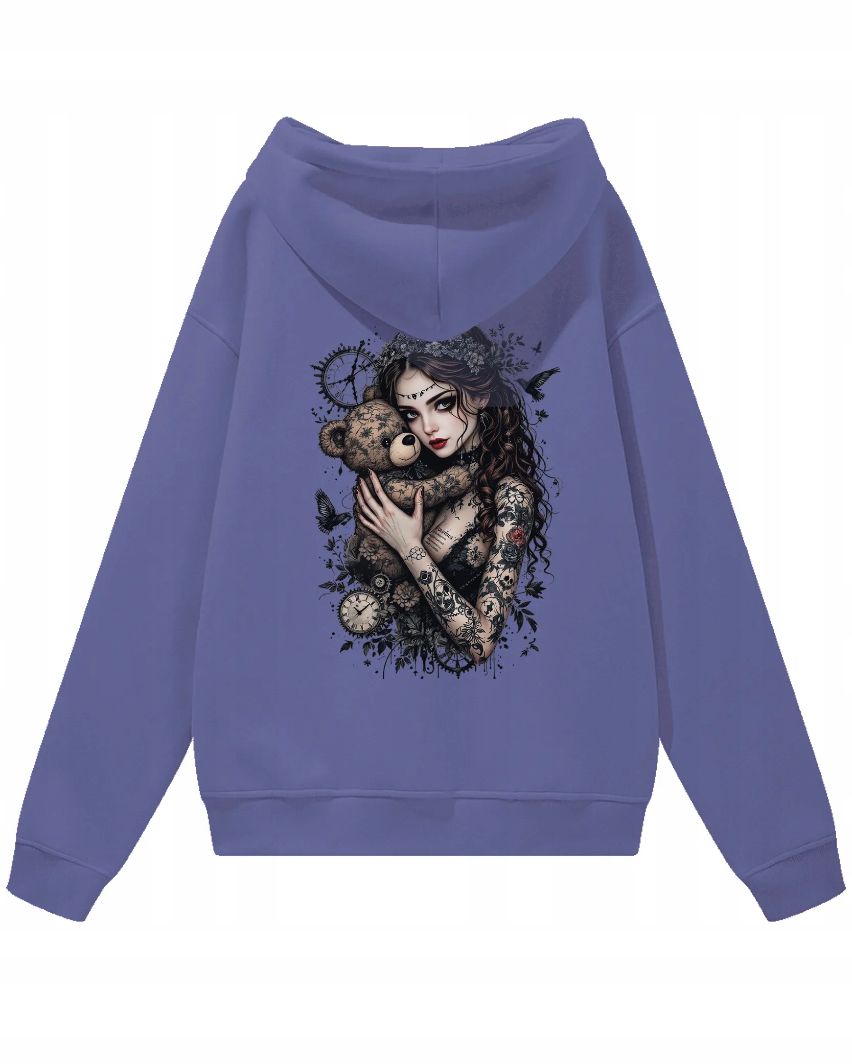 s kapucí Oversize mikina s kapucí a medvídkem v gotickém stylu fialová XL