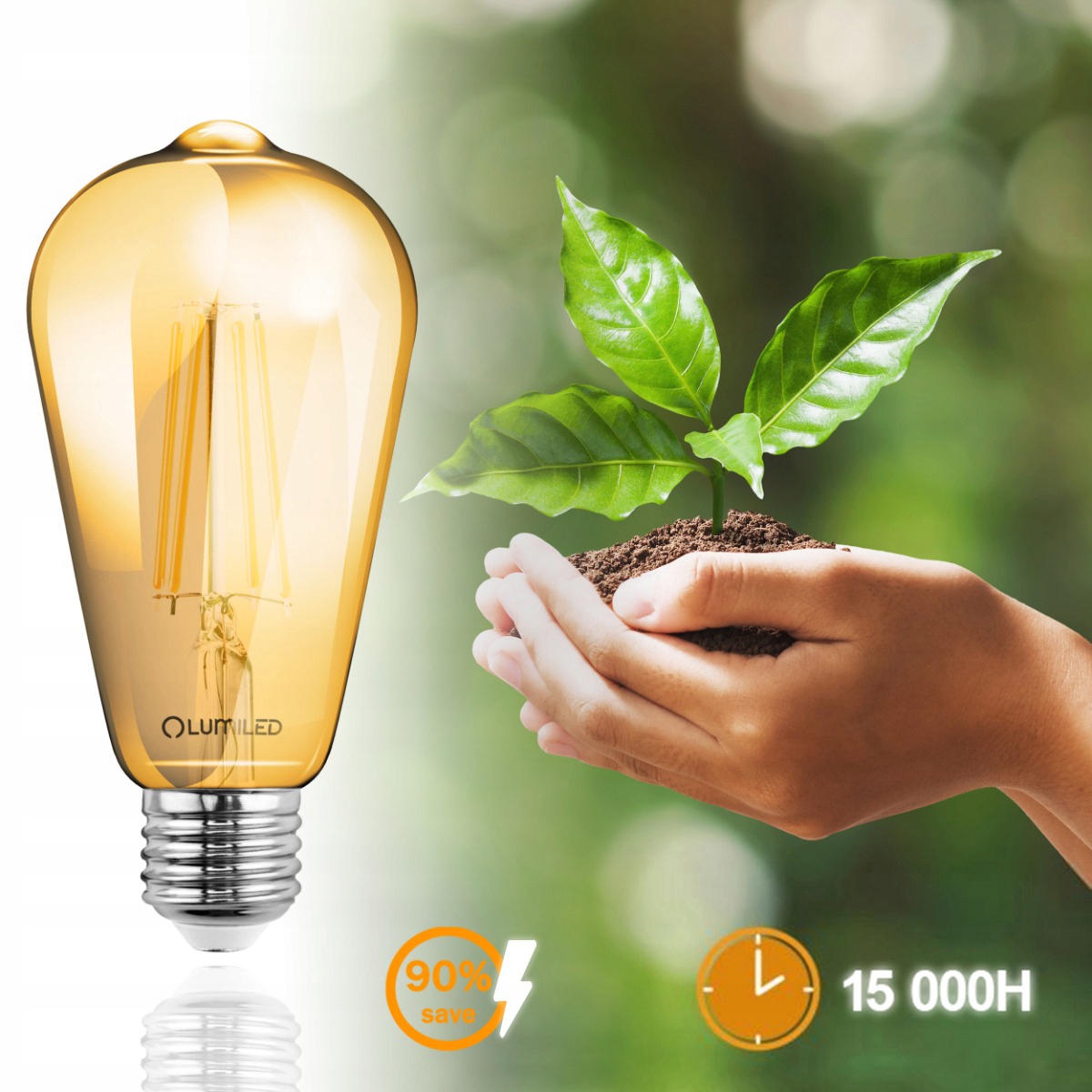 6x Żarówka LED E27 6W = 50W 2200K FILAMENT EDISON Klasa efektywności energetycznej E