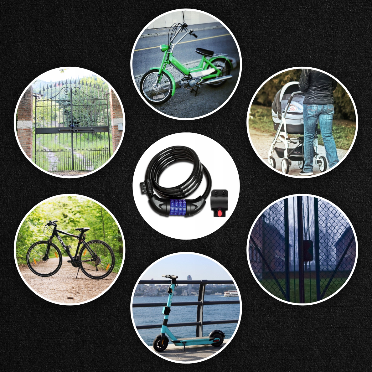 ZAPIĘCIE ROWEROWE DO ROWERU BLOKADA LINKA ZABEZPIECZENIE KŁÓDKA SZYFR Długość 97 cm