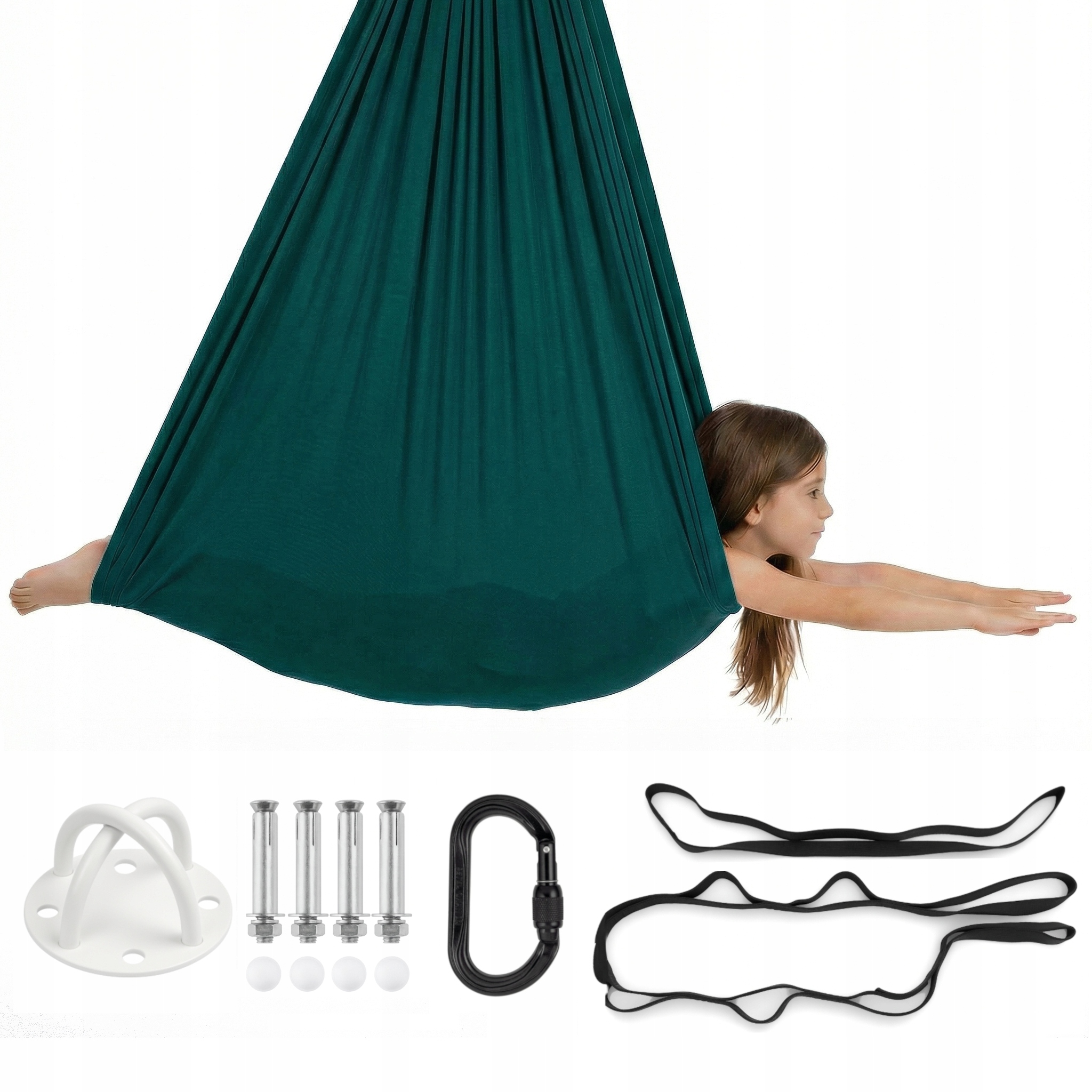 Huśtawka sensoryczna dla dzieci, hamak, szarfa| 3 m Ciemnozielona