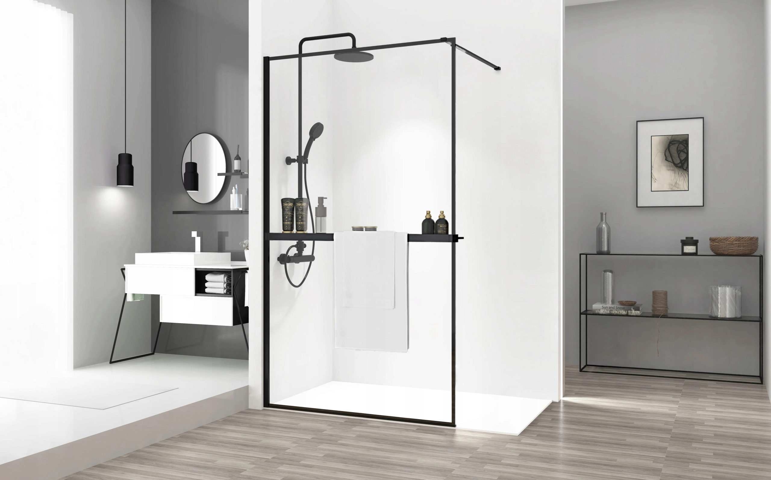 PÓŁKA WIESZAK na ręczniki EVO BLACK na ściankę REA Marka Rea