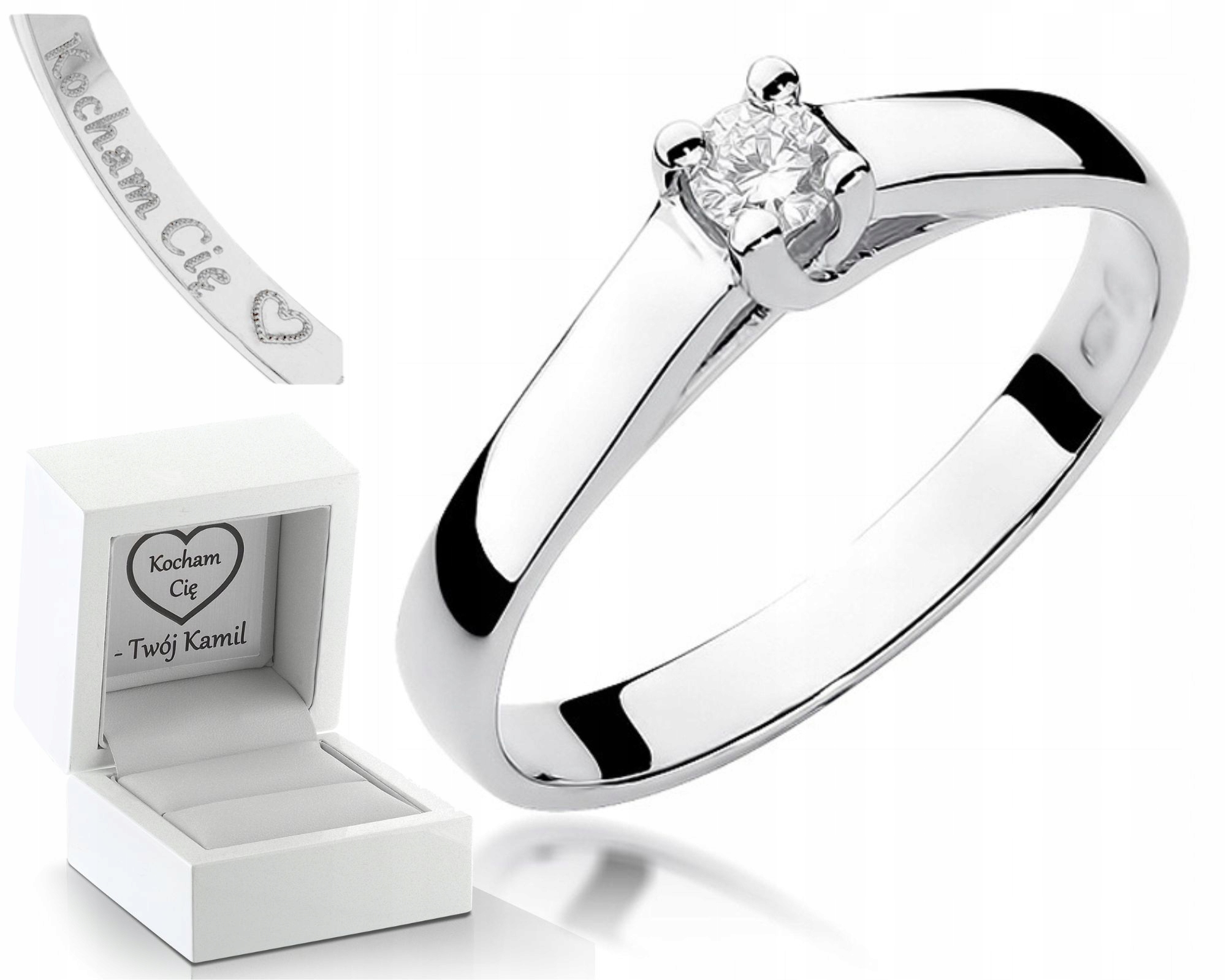 Prstýnek S Briliantem Bílé Zlato Gravírování Bonus Zlato