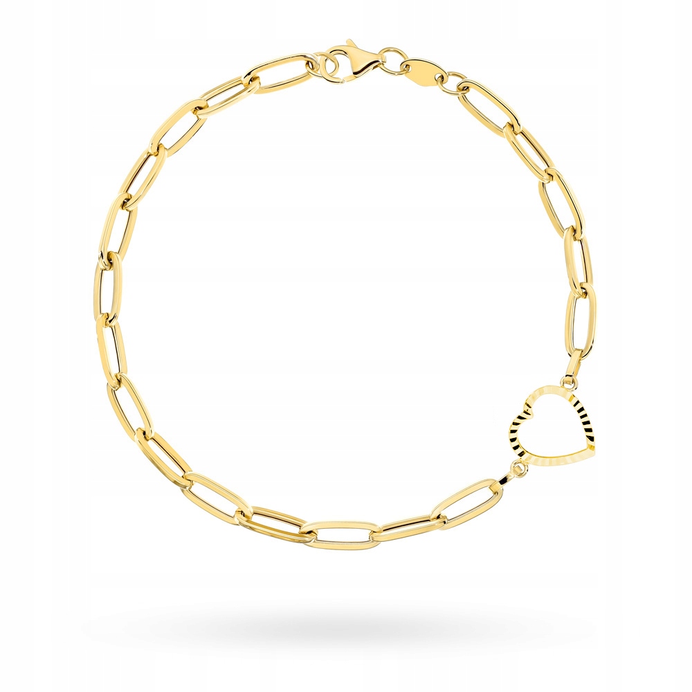Zlatý náramek 585 Velké články s diamantovým srdcem 2.48 g 19,5 cm