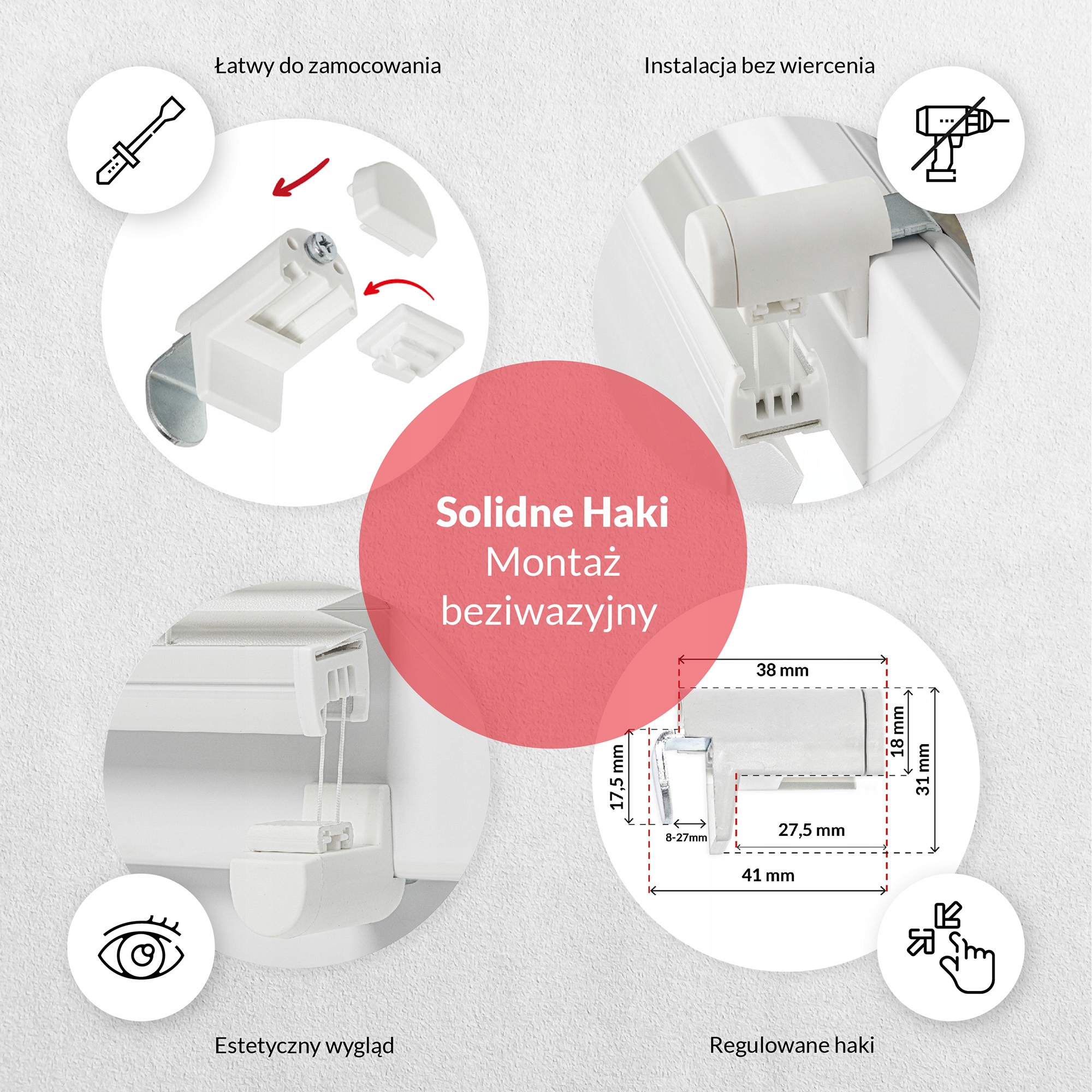 Roleta Plisowana Bezinwazyjna wewnętrzna 71,5x230 Szerokość produktu 71.5 cm