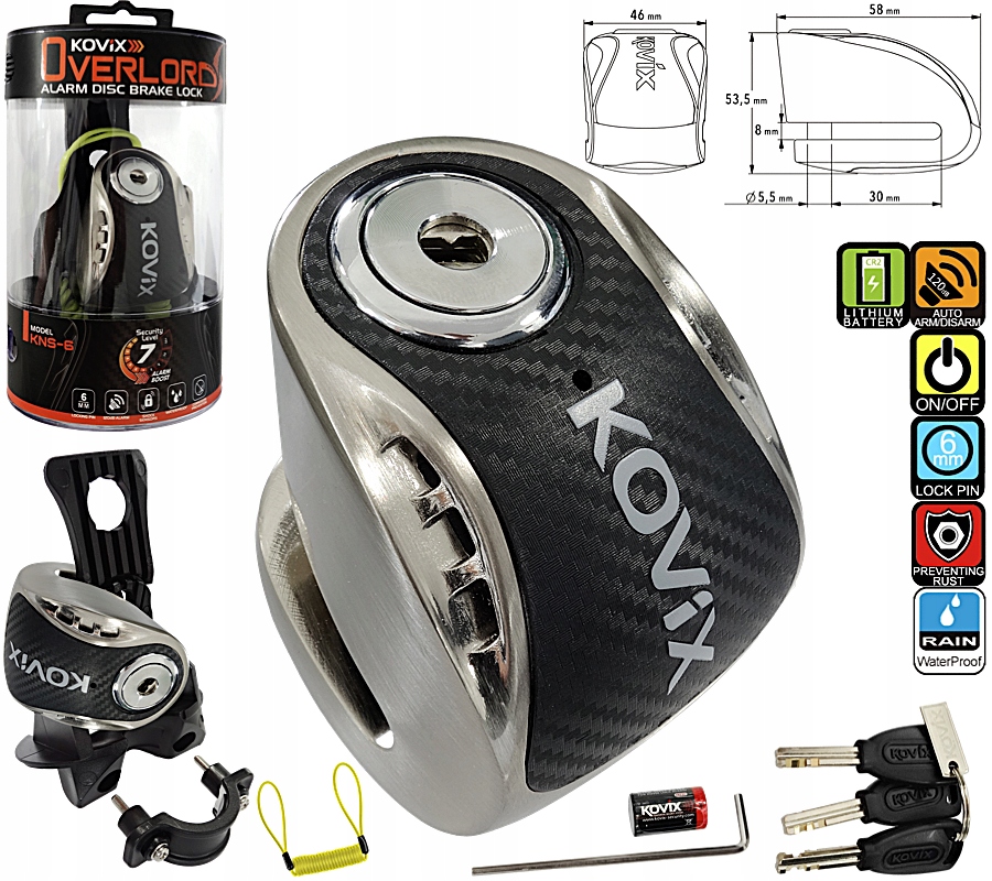 Zámek Brzdového Kotouče S Alarmem 120dB Kovix Na Motorku Kolo Koloběžku