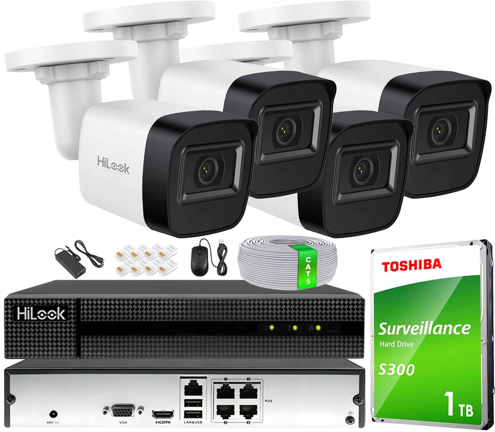 HiLook Sada pro monitorování Ip PoE 1080p IP67 Detekce Aplikace Nvr 1TB