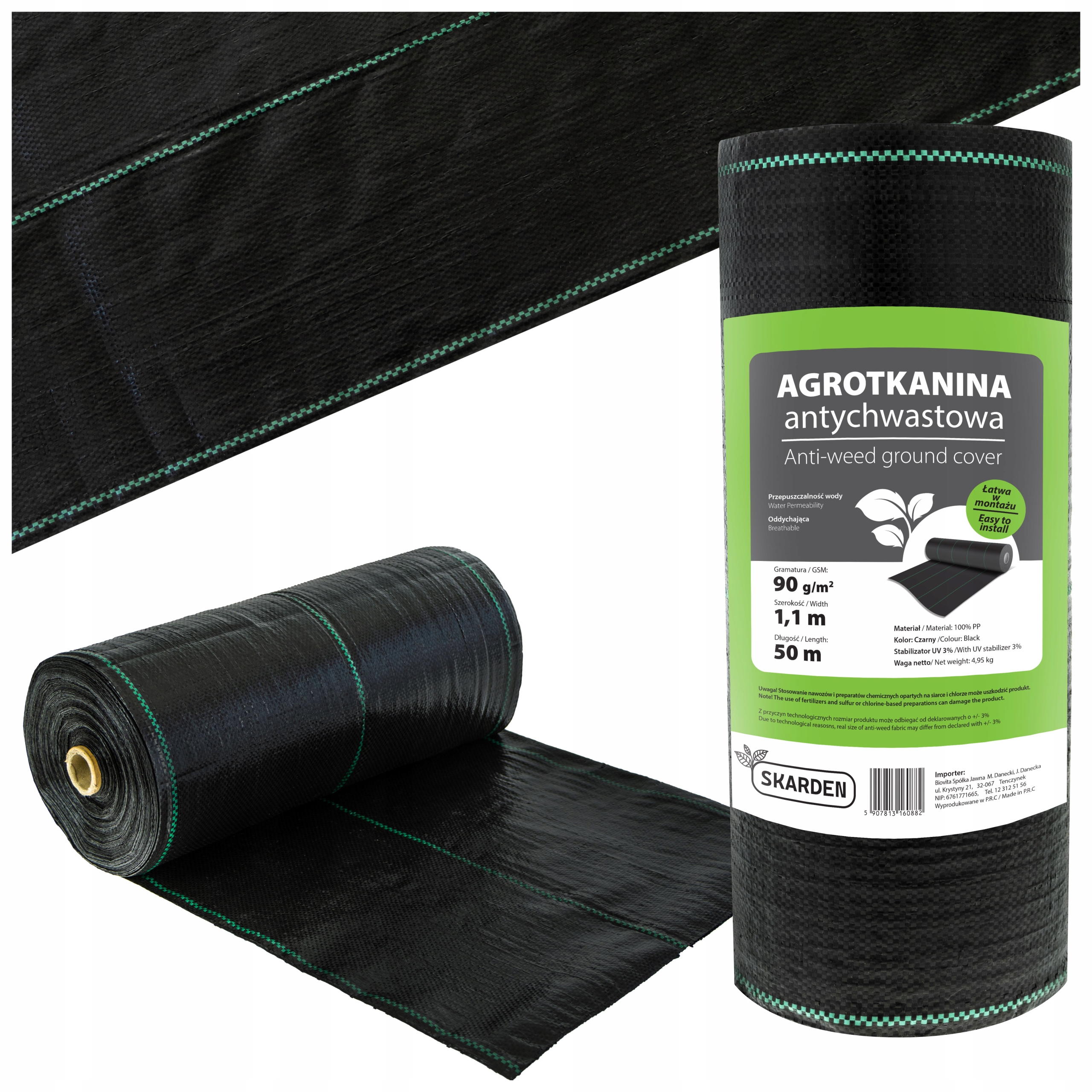 Agrotkanina Antychwastowa 1,1x50m 90gm/2 UV3% Bardzo Mocna Agrowłóknina