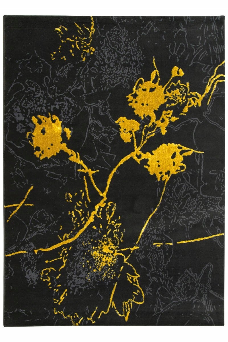 200x290 cm Miękki Czerń Złoty Dywan Kwiaty