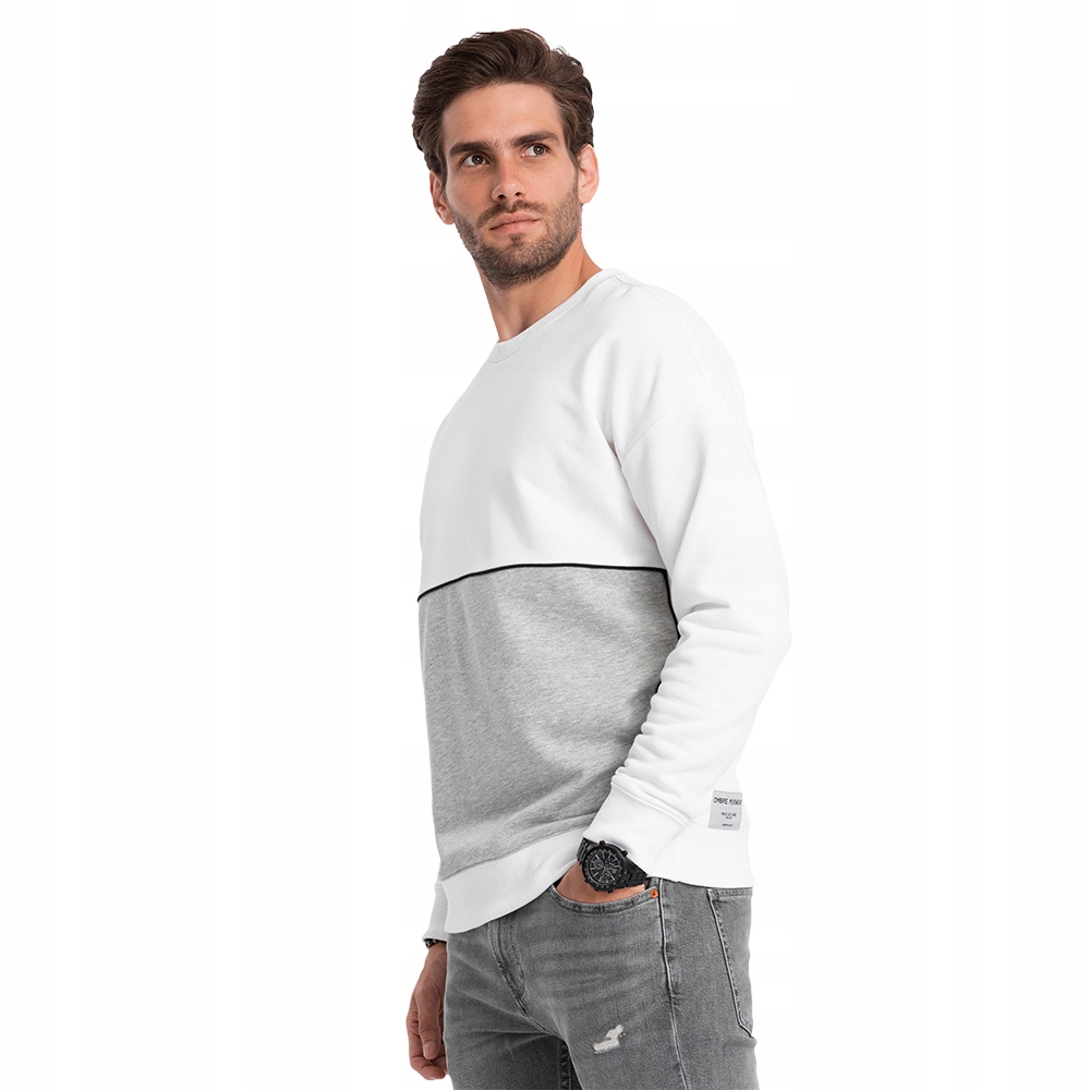 Pánská mikina Oversize s kontrastním barevným provedením bílo-šedá V1 B1673