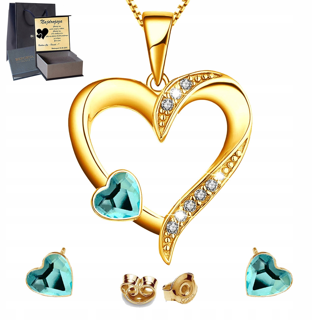 Zlatý komplet šperků Stříbro 925 Pozlacený Sada na narozeniny Gravírování