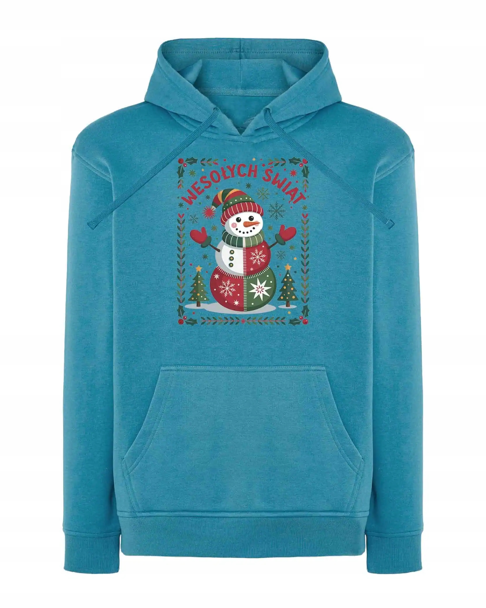Mikina s kapucí Vánoční Veselé Vánoce Sněhulák Světle modrá XL
