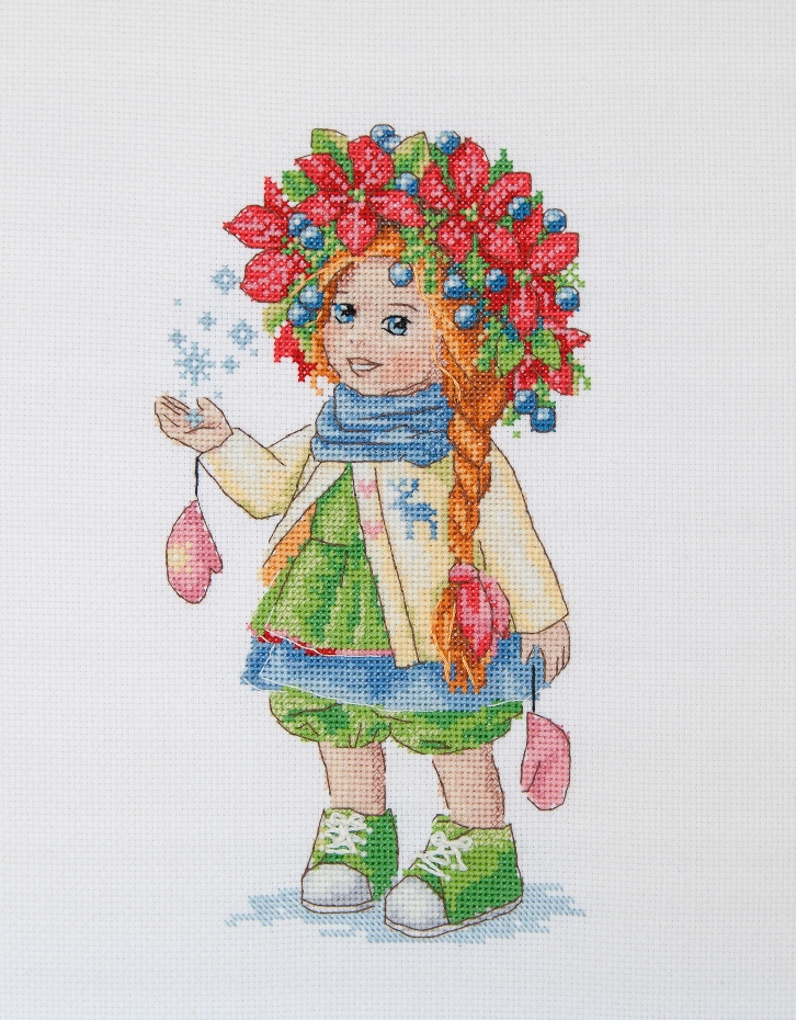Sada pro křížkovou výšivku K-105 "Zimní dívka" 23x14 cm