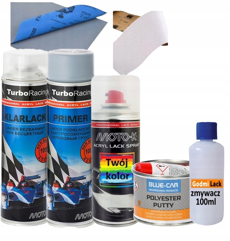 Lakier samochodowy każdy kolor spray zestaw ze szpachlą