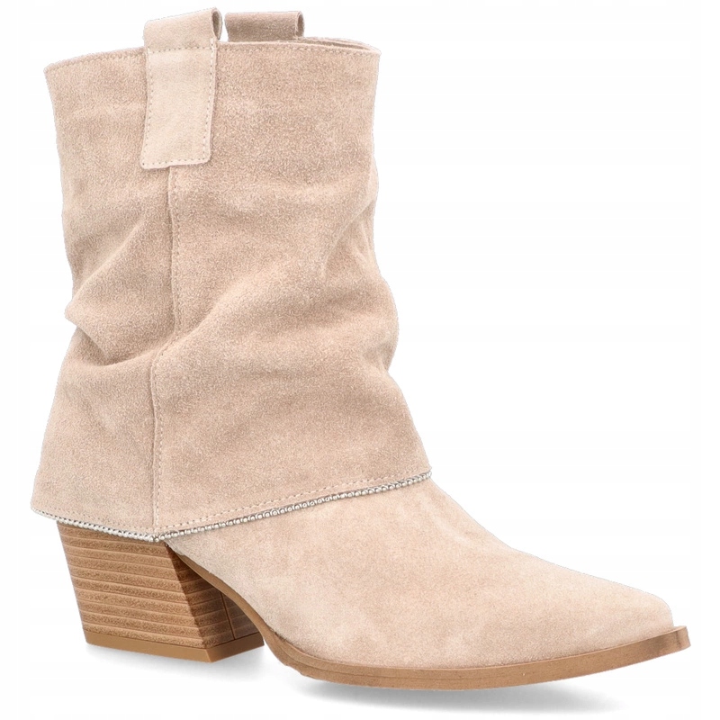 Semišové kovbojské boty s rolovacím svrškem Tymoteo G1073 Béžové 40