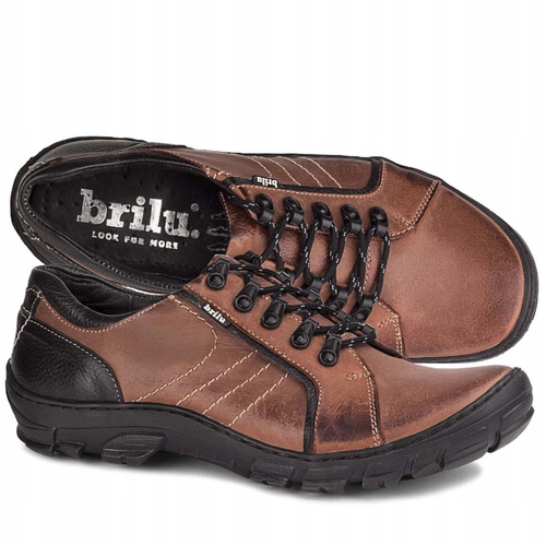 Brilu Polskie Skórzane Trekkingowe Buty Męskie Hektor Czerwone 43