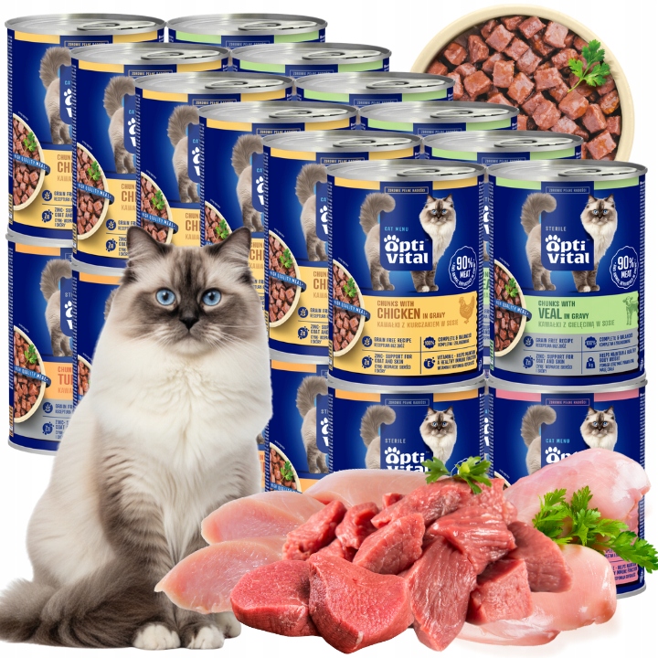 Karma Mokra Dla Kota Bezzbożowa MIX Smaków W Sosie Optivital Puszka 24X415G