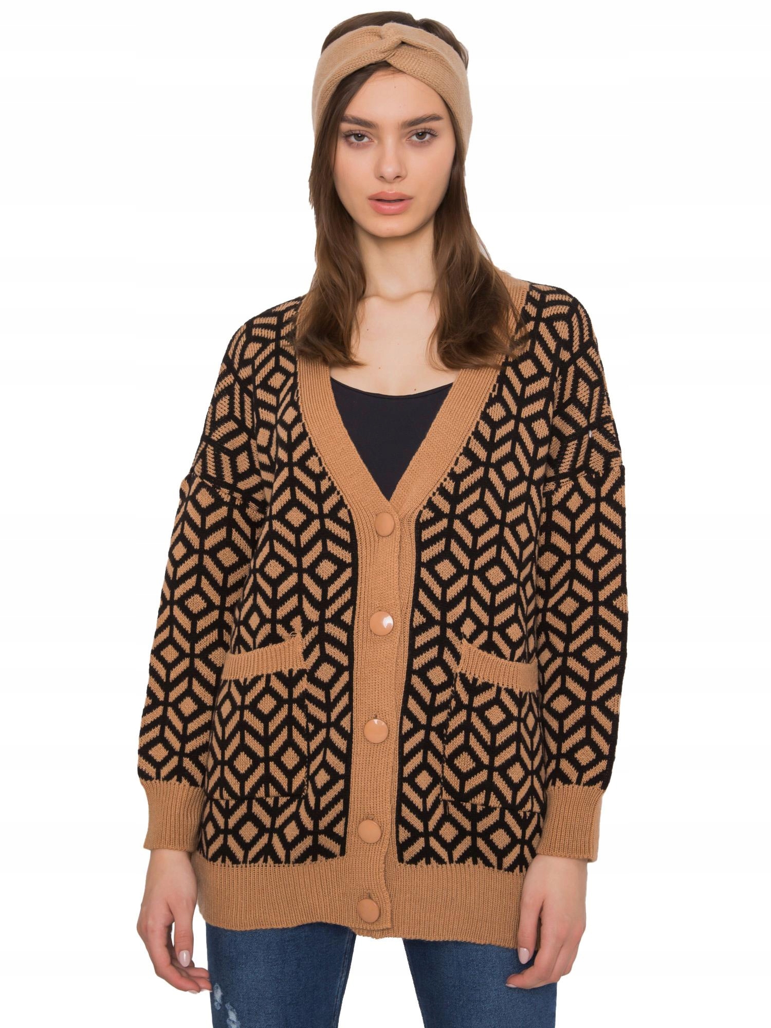 

Sweter Damski rozpinany w geometryczne
