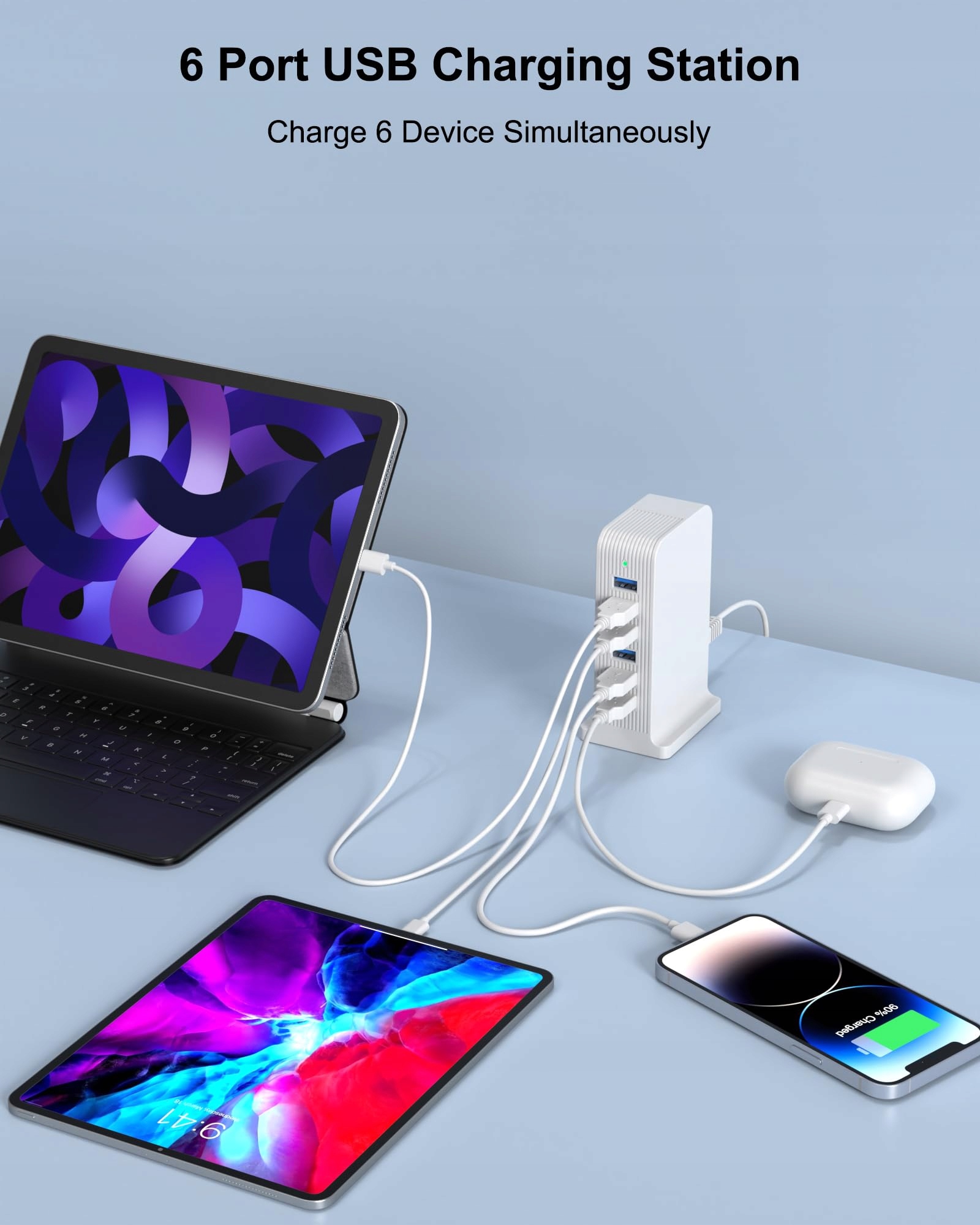 POANES Ładowarka USB 6 Portów Stacja Ładowania iPhone Android — miniatura 2