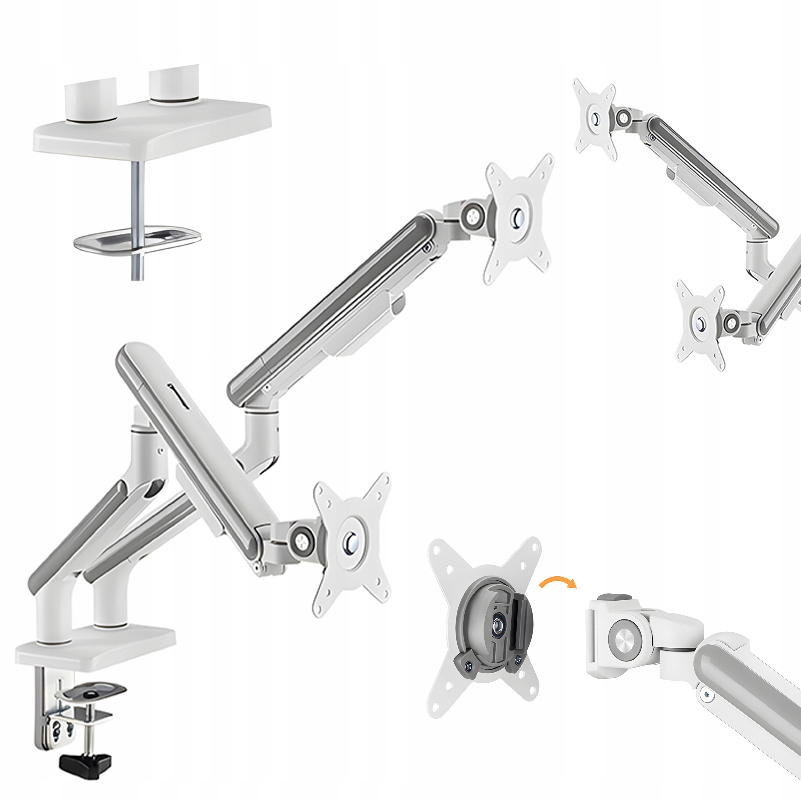 Držák Pro 2 Monitory Do 9 Kg Dvojitý Stříbrno Bílý 17" 32" Standard Vesa