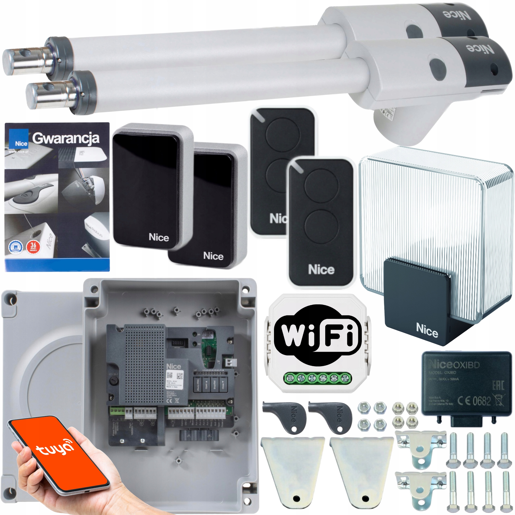 Sada pohonů pro dvoukřídlou bránu Nice TOO3000 Led lampa, WiFi Tuya