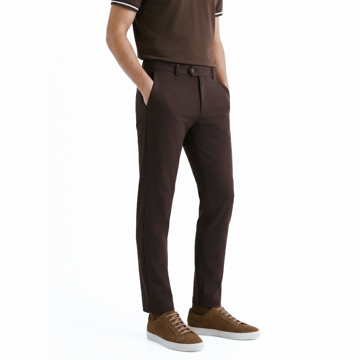Hnědé pánské ležérní kalhoty Chinos bavlněné Pako Lorente vel W34 L32