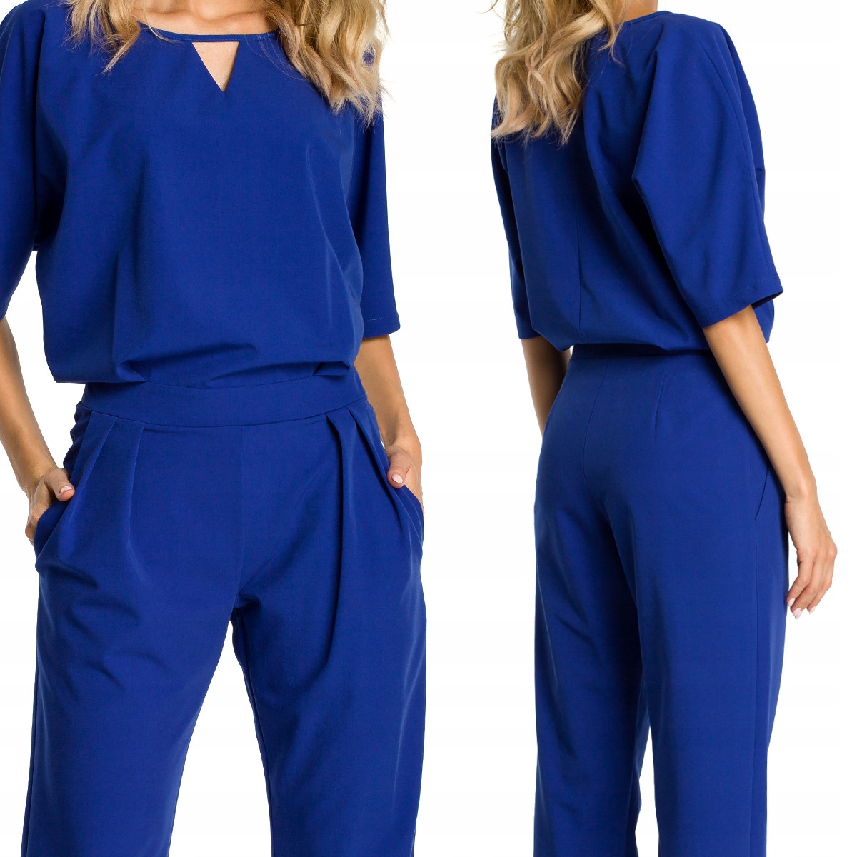 DAMSKI KOMBINEZON KOBIECY ELEGANCKI KRÓTKI RĘKAW LUŹNY LEKKI CHABROWY 40 L