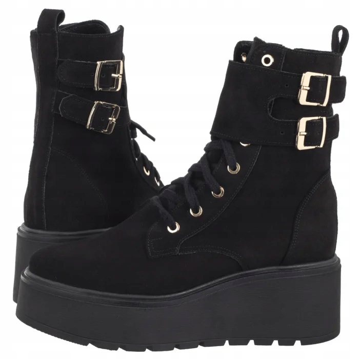 Dámské Kotníkové Boty Bikery na platformě Nepeke Venka Black Černé