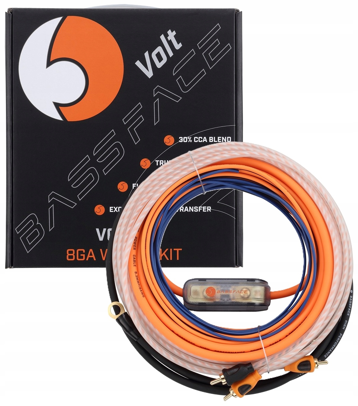 Zestaw Montażowy Bassface VOLT/8 8,3mm2 8AWG Rca Głośnikowe Bezpiecznik