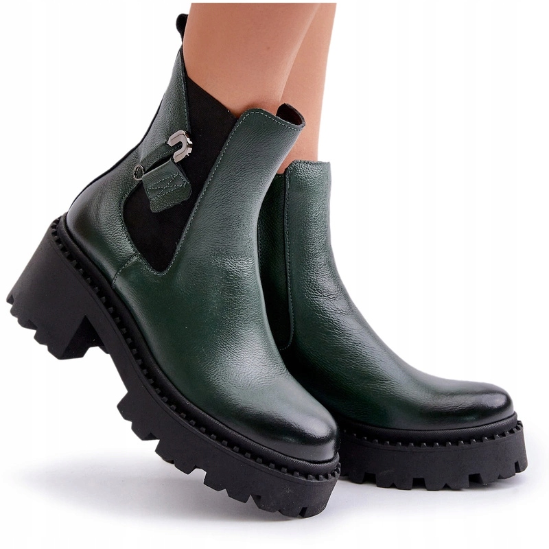 Dámské Kotníkové Boty Přírodní Zateplená Kůže Se Zipem Ozdoba Zazoo 60490 Zelená 38