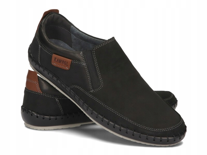 Mokasyny Skórzane Półbuty Męskie Wsuwane Skóra Czarne 51 Rozmiar 40