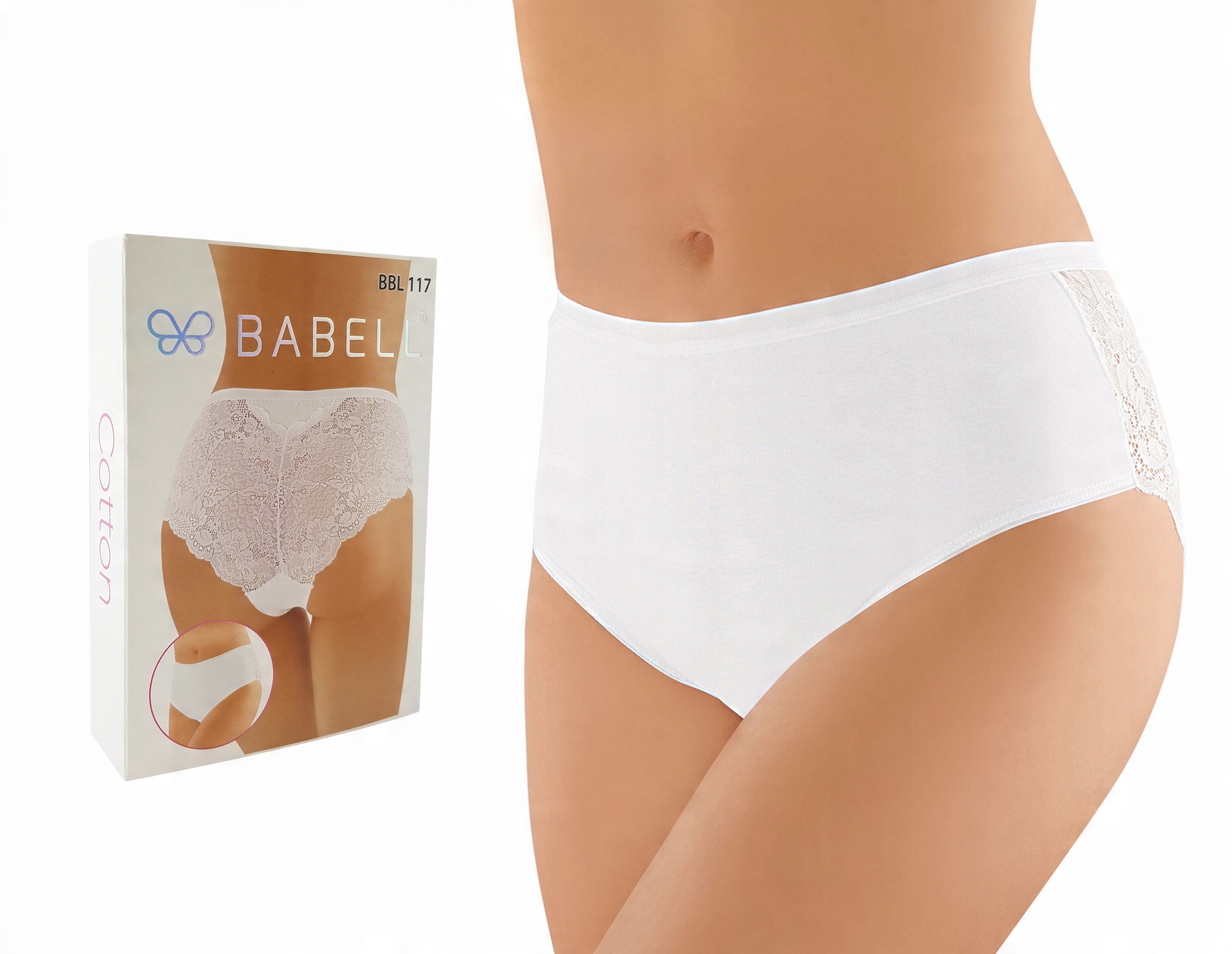 

Majtki Babell 117 , Bawełna Koronka , Białe , XL