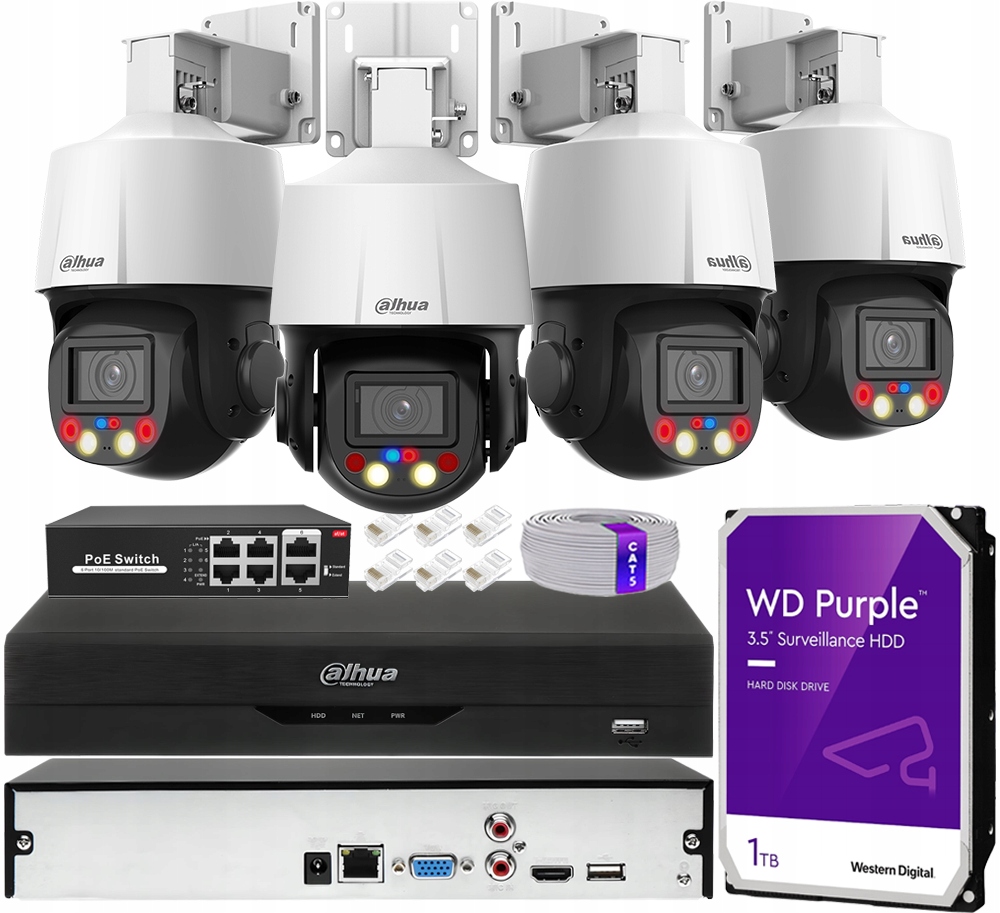 Monitorovanie Ip 4 rotačné kamery 4MPx Dahua TiOC PoE rekordér Wizsense