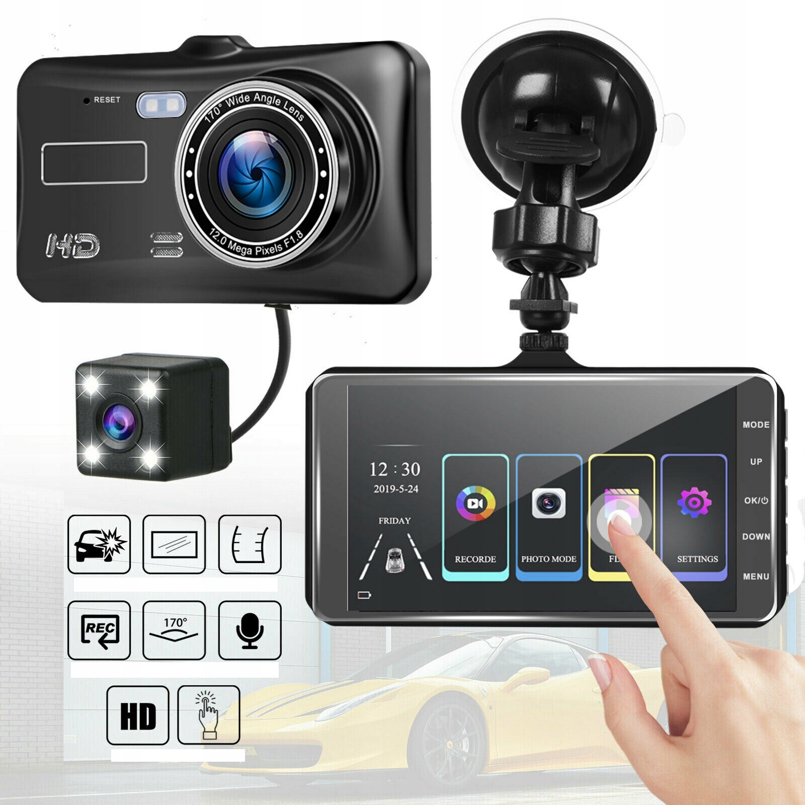 Video Rejestrator Jazdy Kamera samochodowa cofania Jakość zapisu HD (1280 x 720) Full HD (1920 x 1080)