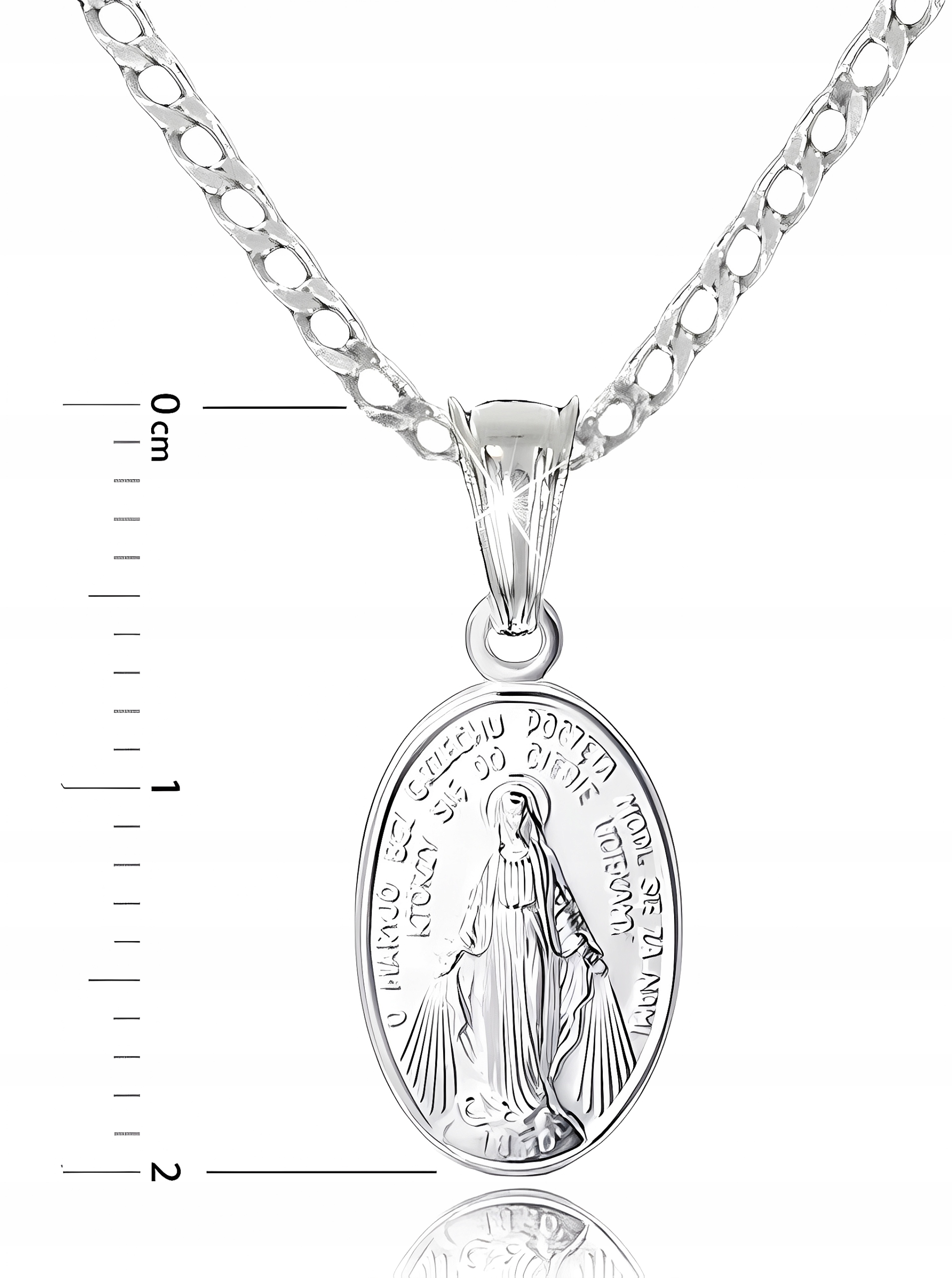 SREBRNY ŁAŃCUSZEK I CUDOWNY MEDALIK MATKA BOSKA CUDOWNA NA KOMUNIĘ 40cm Okazja chrzest/komunia