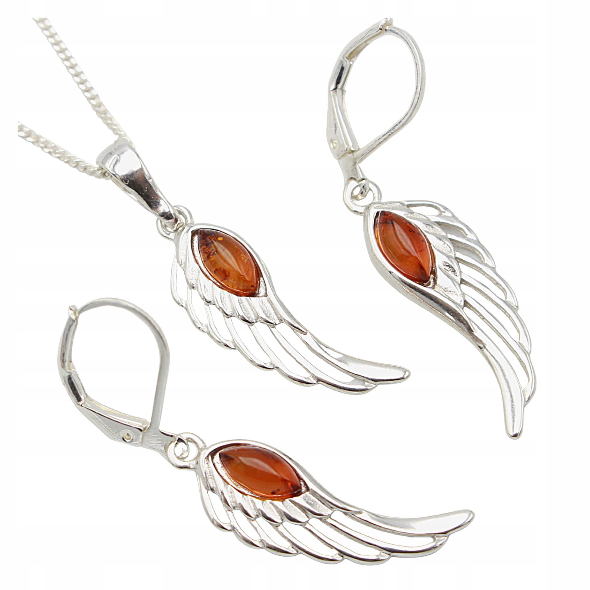 Komplet Stříbrných Šperků S Jantarem Řetízek