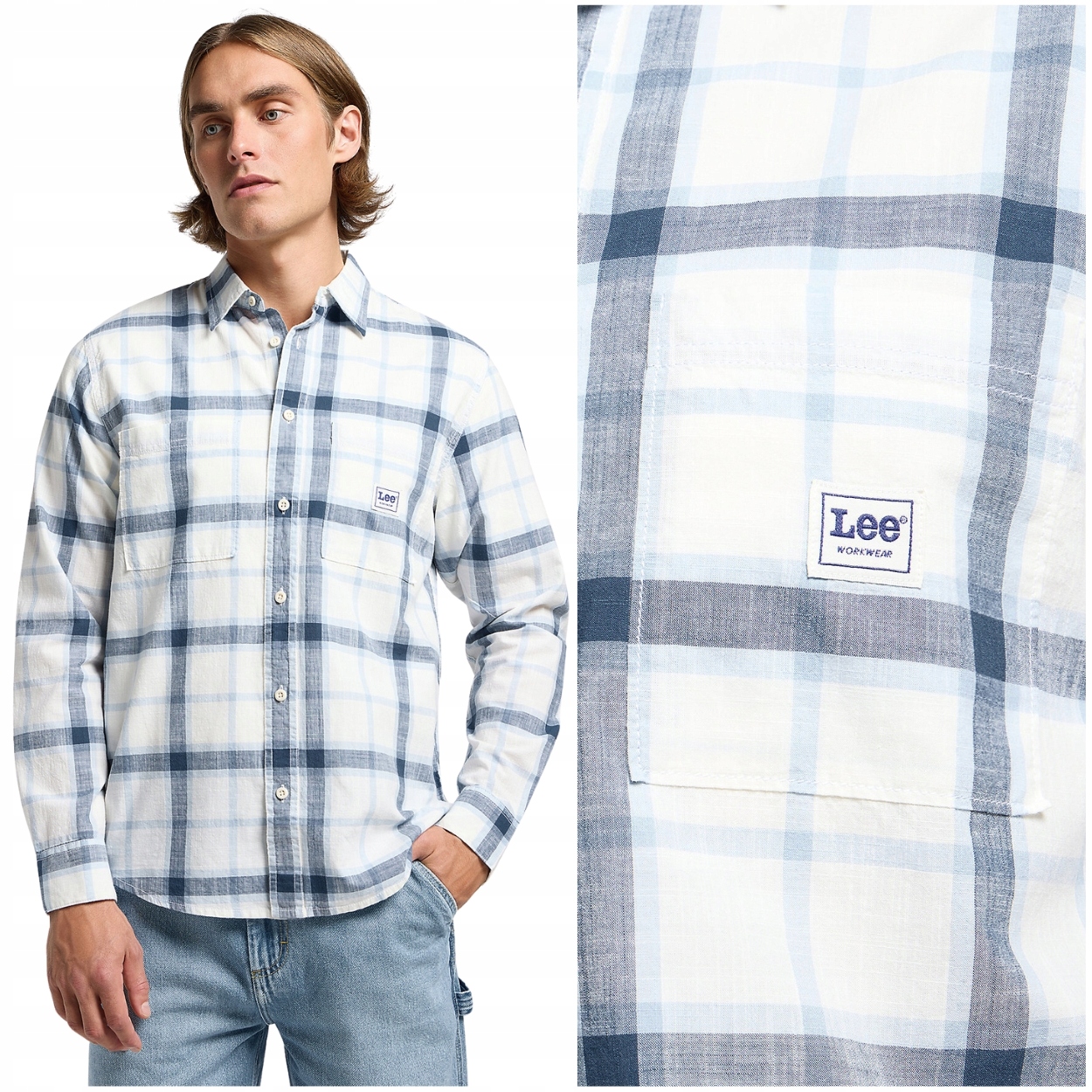 Lee Workwear Shirt 2.0 Modrá volná pánská kostkovaná bavlněná košile L