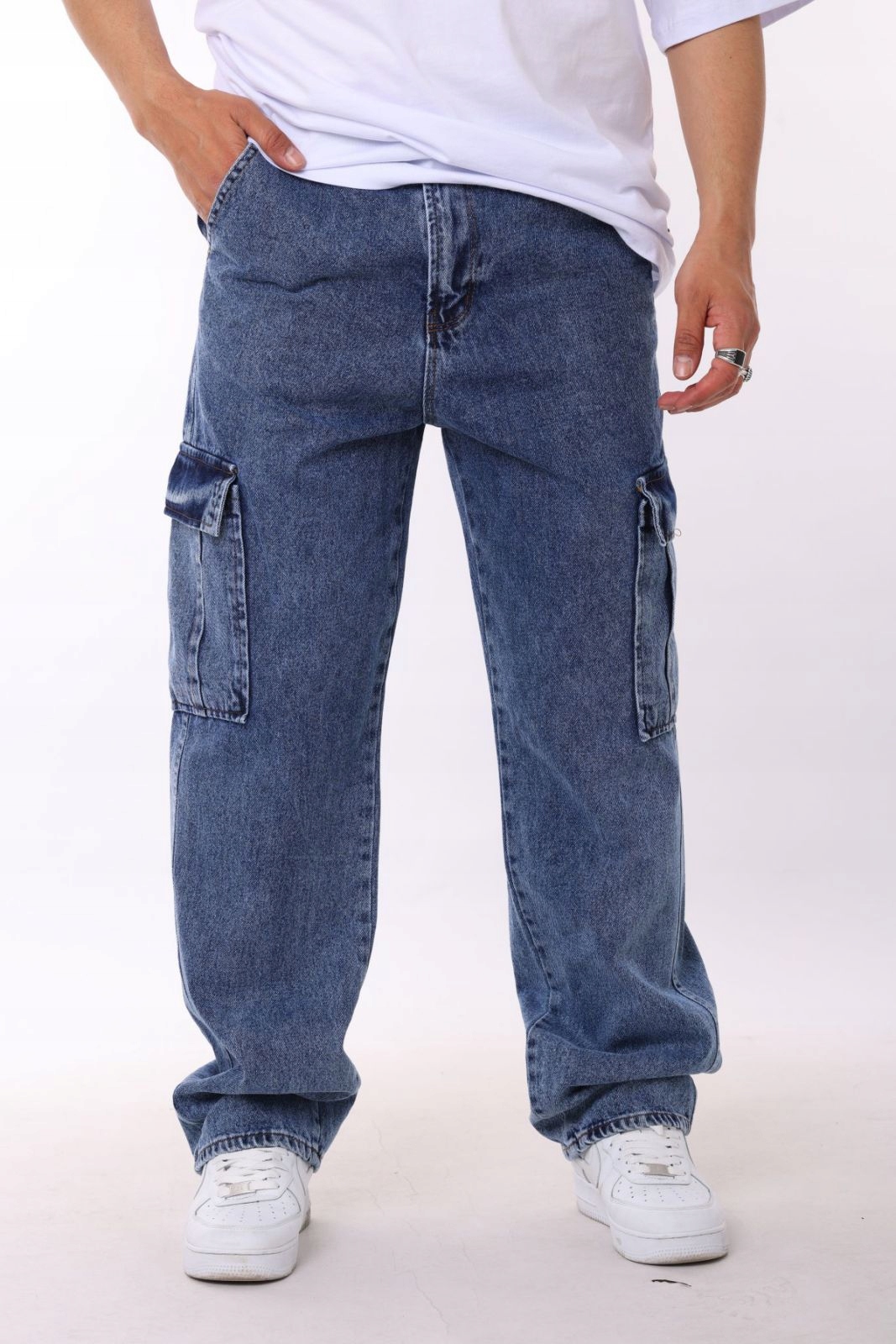 Pánske džínsy Cargo Baggy Nohavice Opustené Krok Voľné 33/32 Odtieň námornícky modrý