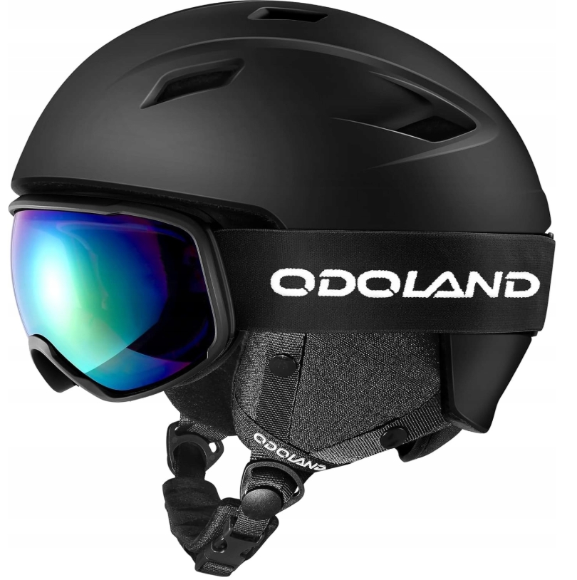 Zestaw Odoland Kask Narciarski Gogle UV400 Snowboard Narty Czarny Rozmiar M