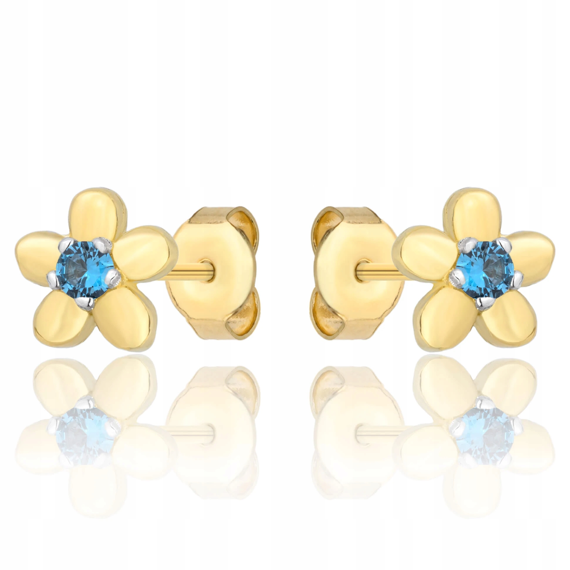 Zlaté Náušnice 585 Květiny S Modrou Zirkonií, Tyčinky Pro Dívku
