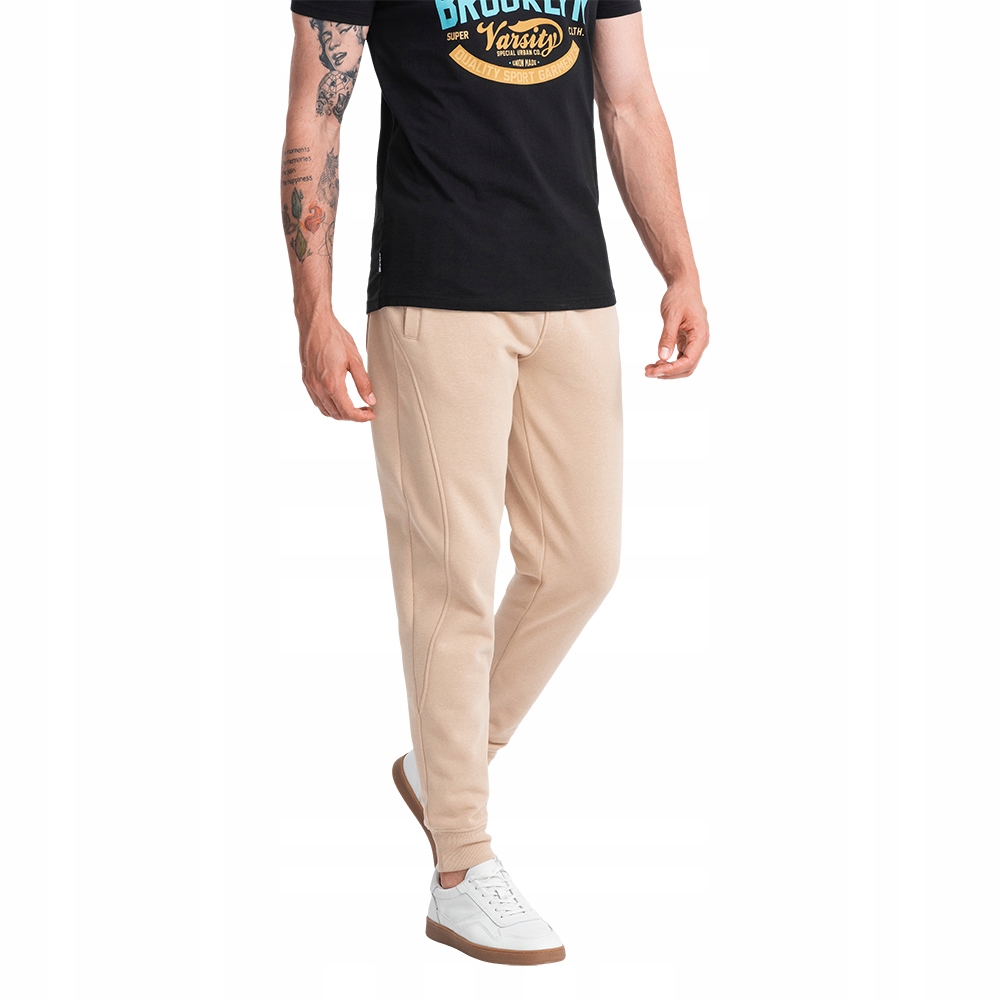 Pánské teplákové kalhoty joggery Basic béžové V6 OM-PABS-0174 XXL