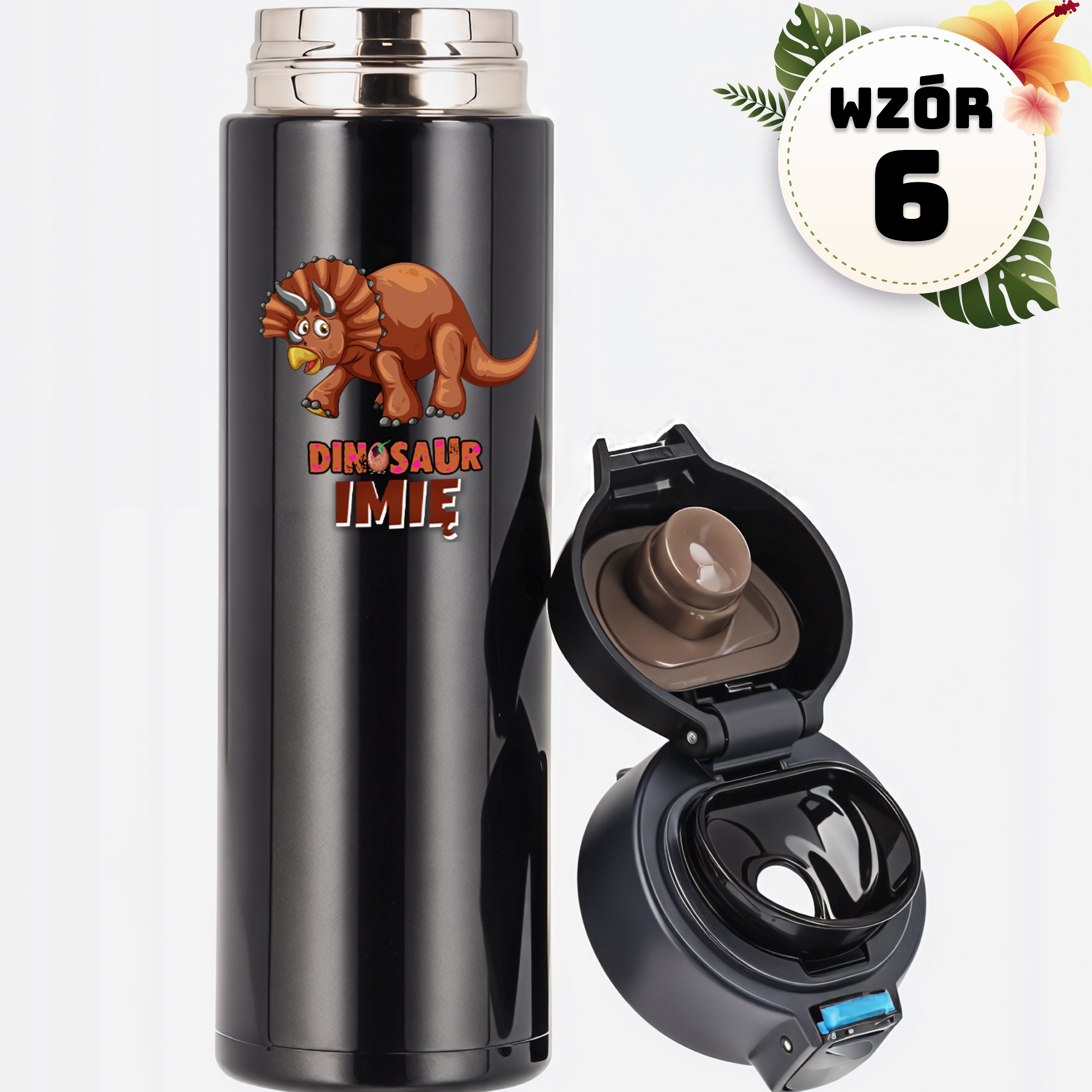 KUBEK TERMICZNY LED TERMOS DINOZAURY T-REX ZABAWNE ŚWIĘTA MIKOŁAJ IMIĘ Wysokość 20 cm