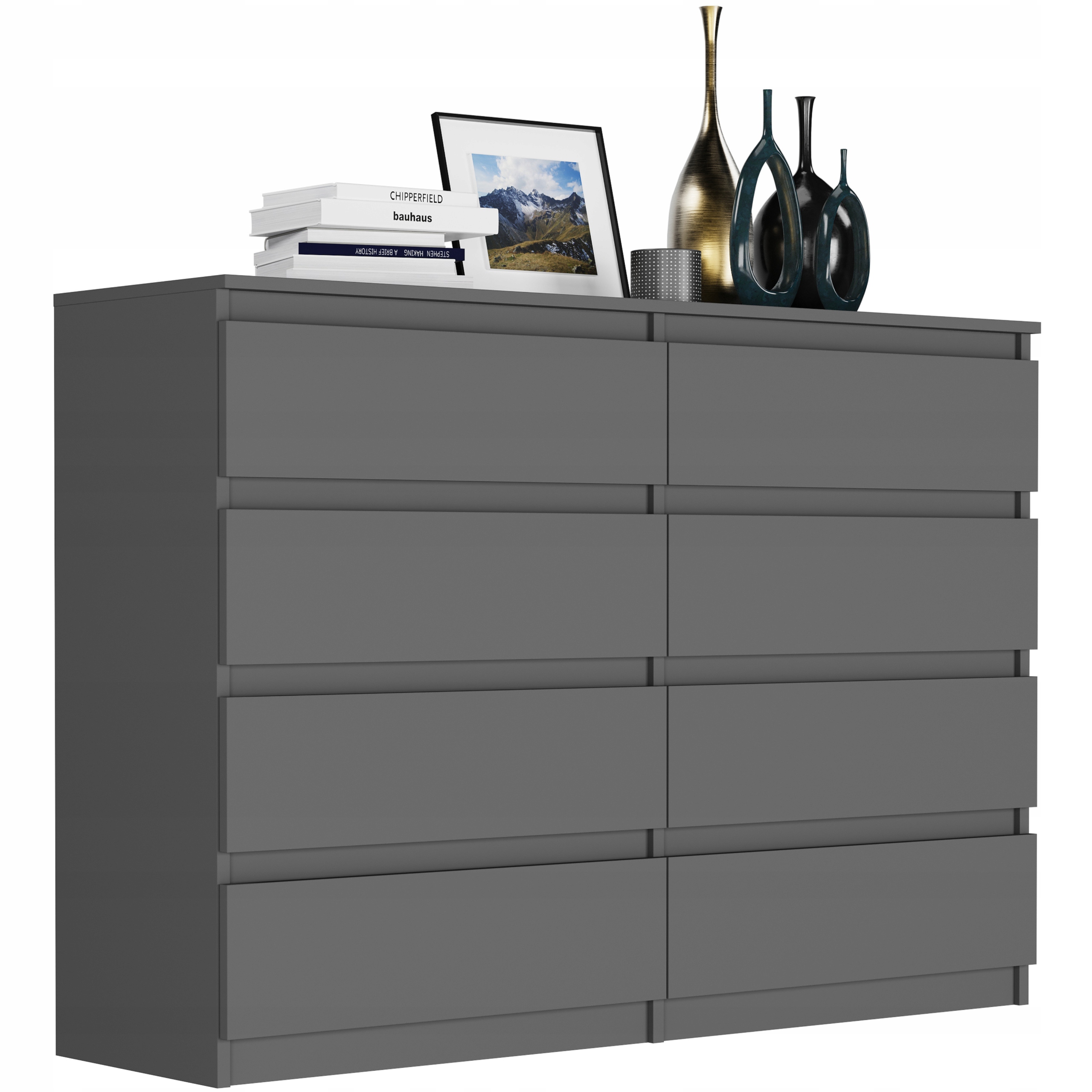 Nowoczesna KOMODA 140CM SZAFKA 8 SZUFLAD PL ANTRACYT R-140-S8