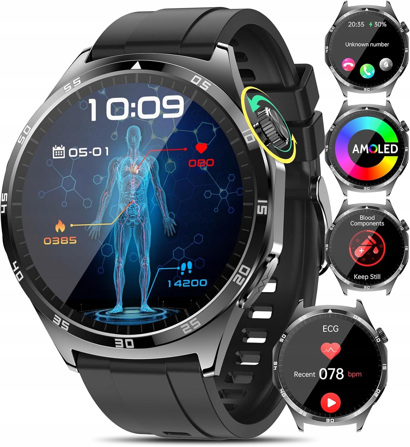 Inteligentny Zegarek Smartwatch MT300 Bluetooth Puls Tryby Sportowe, Amoled