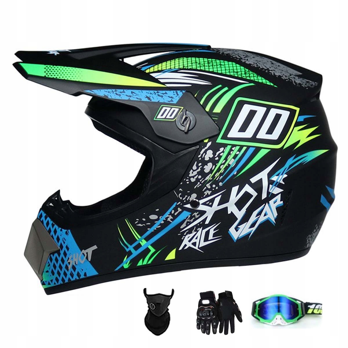 Motocyklová Přilba Lehká Enduro Quada Brýle Rukavice Maska M