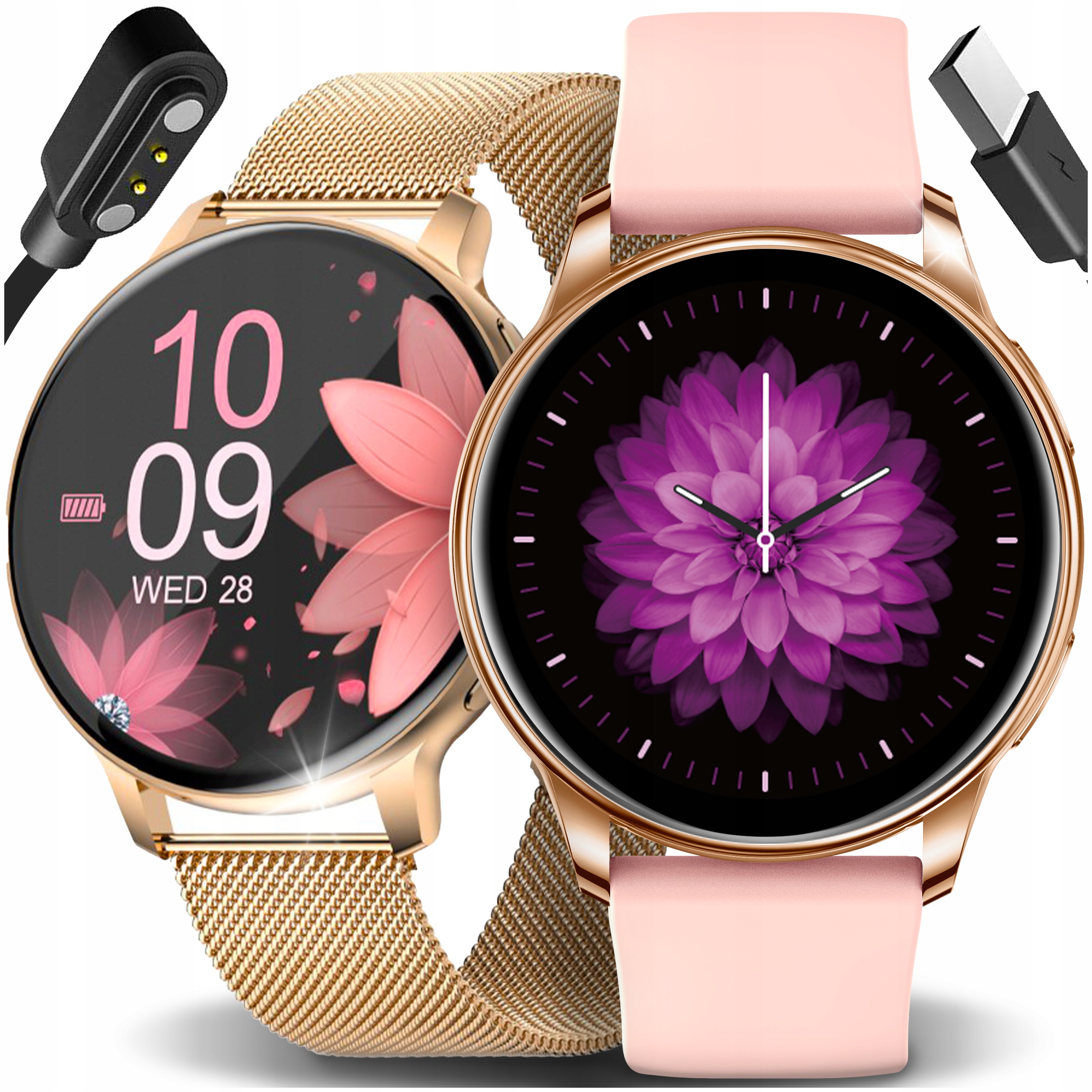 SMARTWATCH ZEGAREK DAMSKI POLSKIE MENU ROZMOWY CIŚNIENIE + 2 PASKI GRATIS