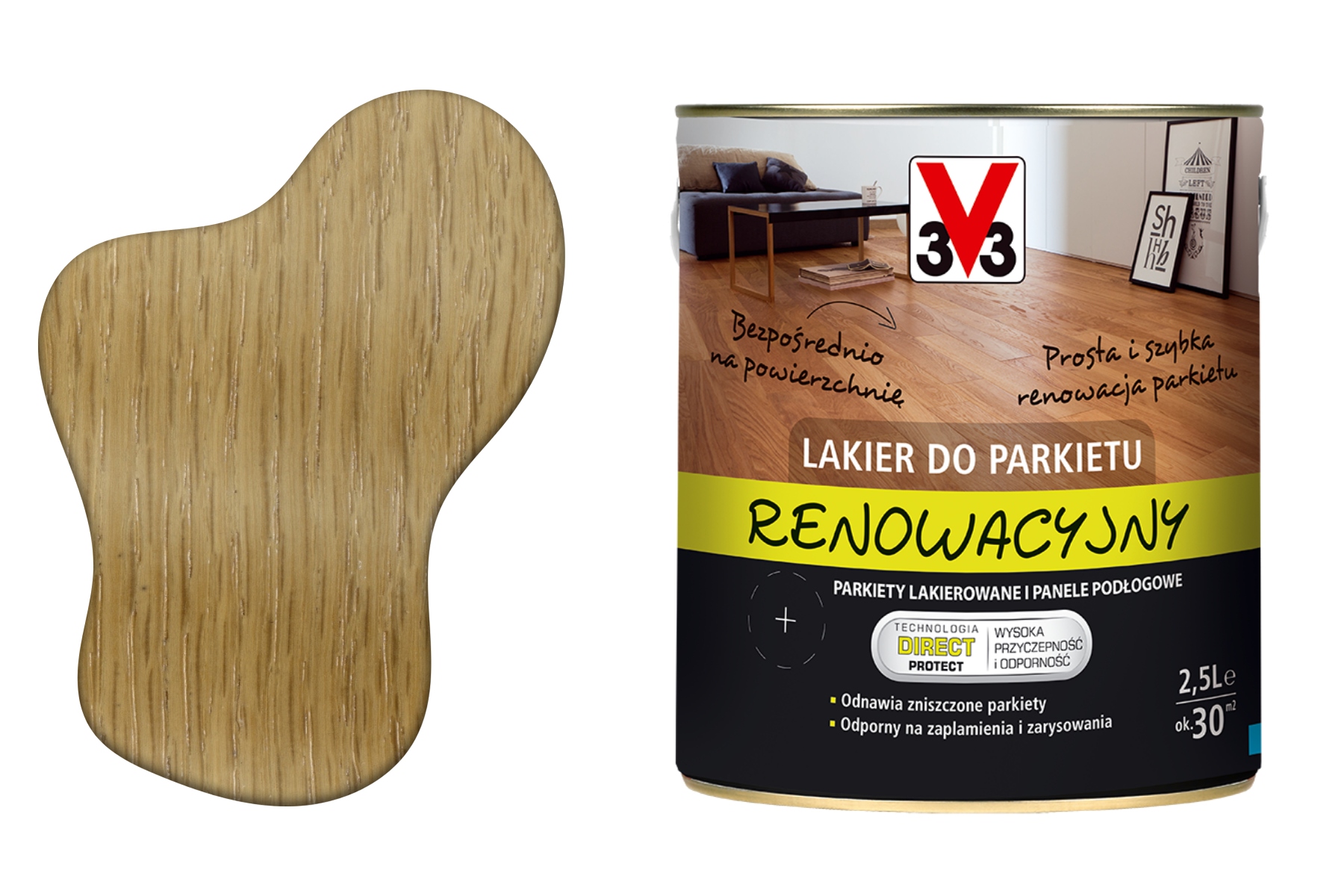 3V3 Lak na tvrdé dřevo Eko Vodní Akryl Odolný Renovace Lesk 2500ML