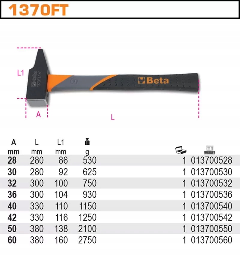Młotek ślusarski typ francuski trzonek kompozytowy 60mm Marka Beta