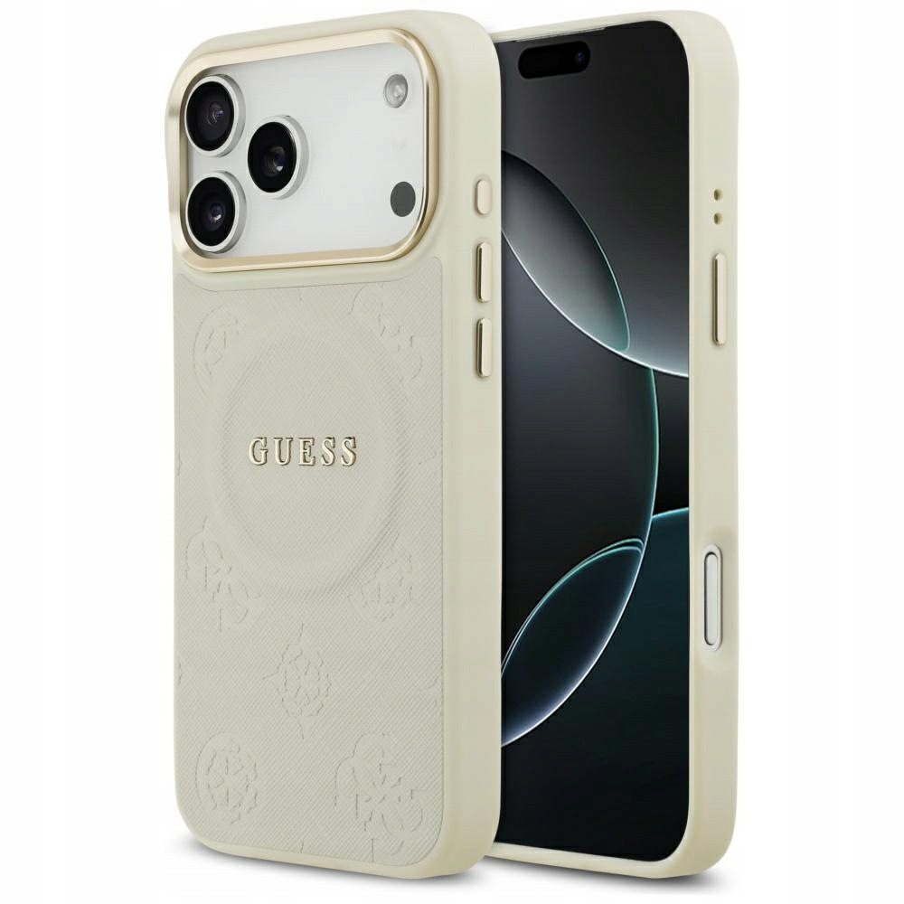Pouzdro Guess Peony Hot Stamp MagSafe pro iPhone 17 Pro Max béžové