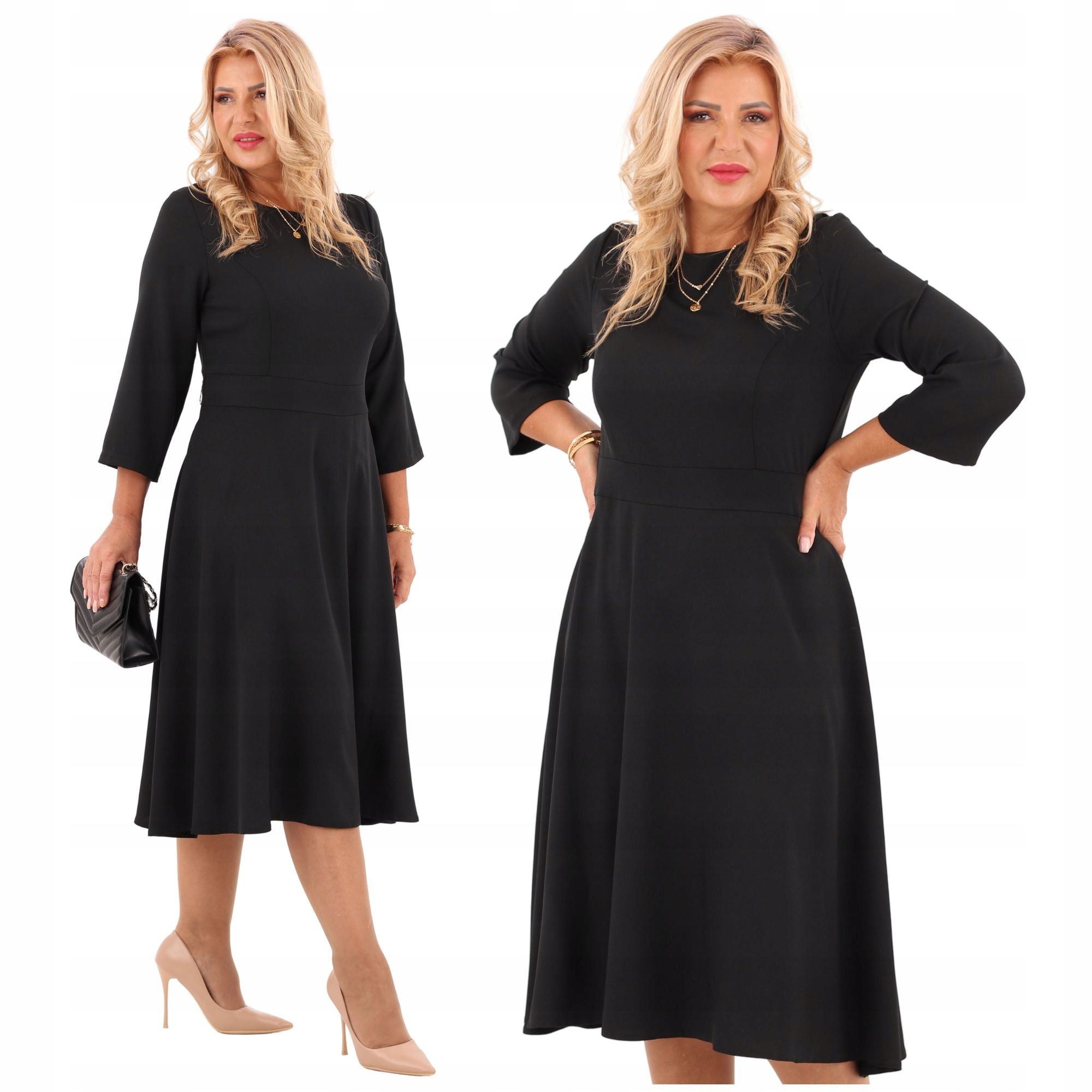 Sukienka rozkloszowana midi Polski Producent gładka duże rozmiary